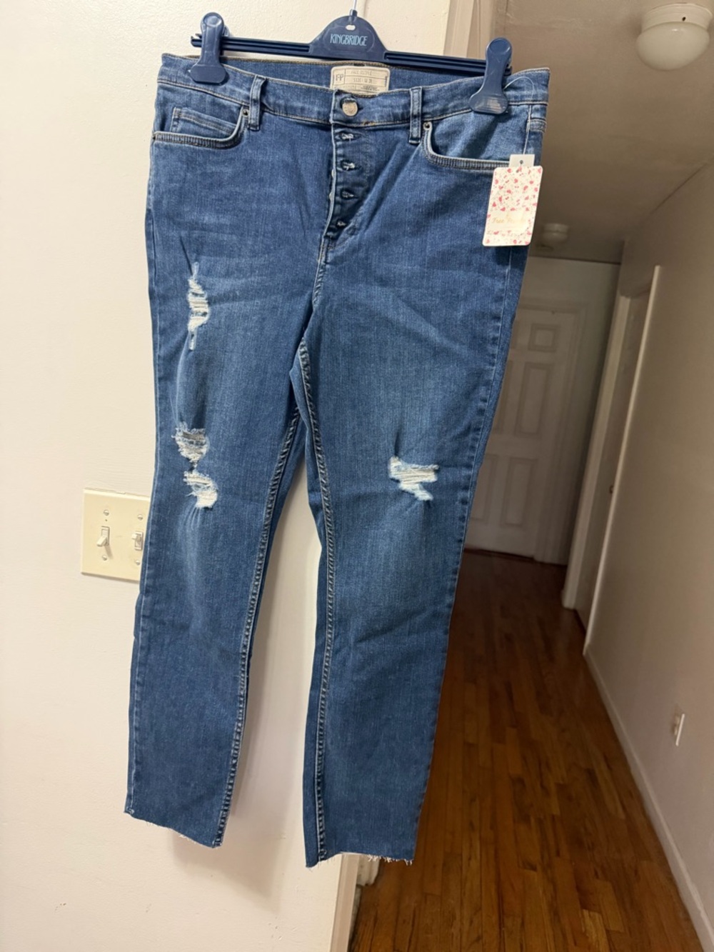 Free People Straight-Leg Distressed Button-Fly Jeans - Blue